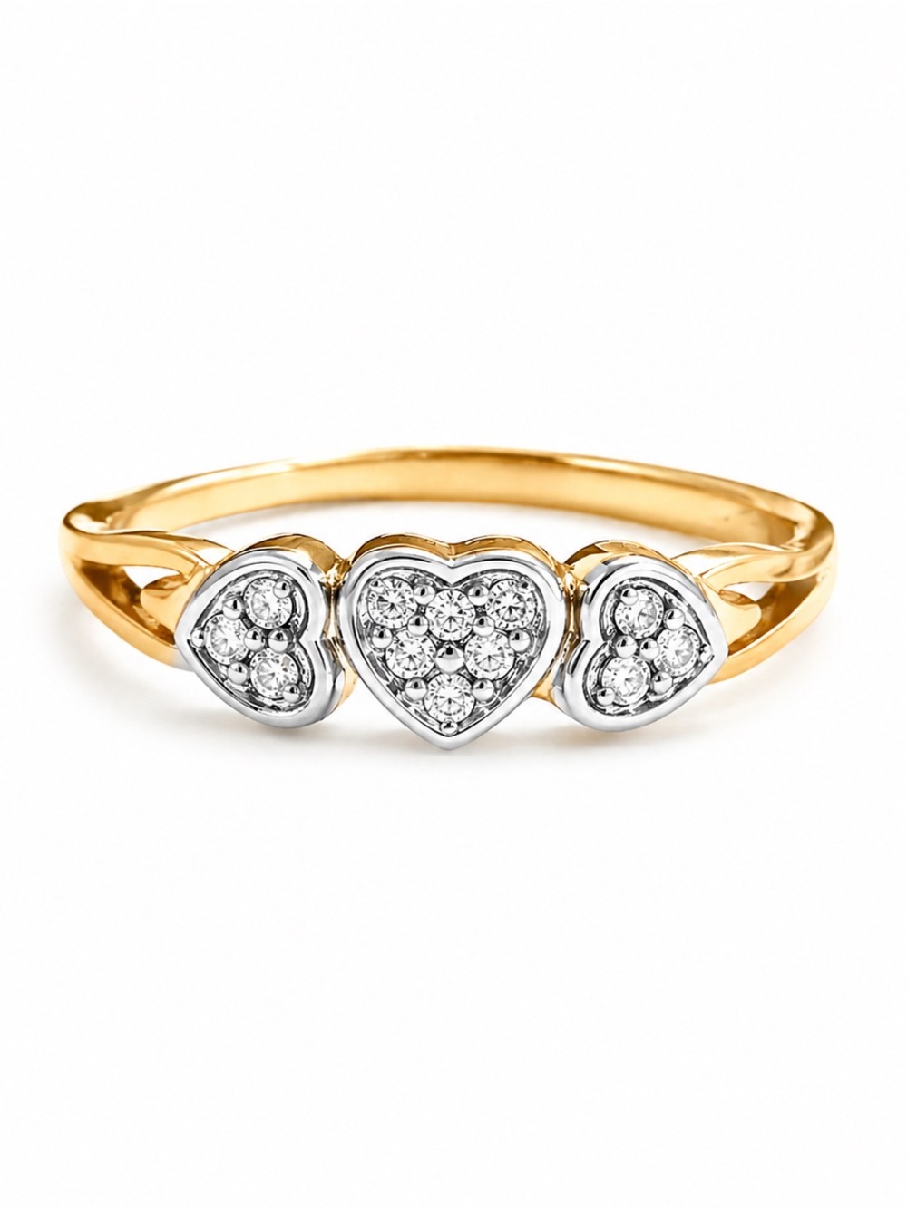 10K Gold Heart Diamond Ring Size 6.25,Elegant Triple Heart,Real Gold Gift Her